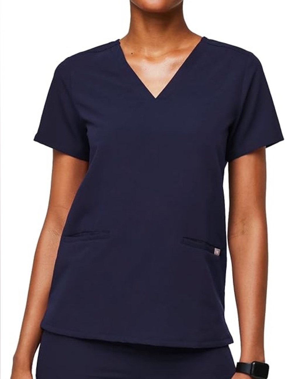 Figs Women's Navy V-Neck Scrub Top with Pockets